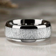 Classic Silver Stainless Steel Matching Ring With Sapphire Zircon Size 5-11