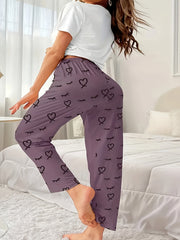 Eyelash & Heart Print Tee & Pants Pajama Set