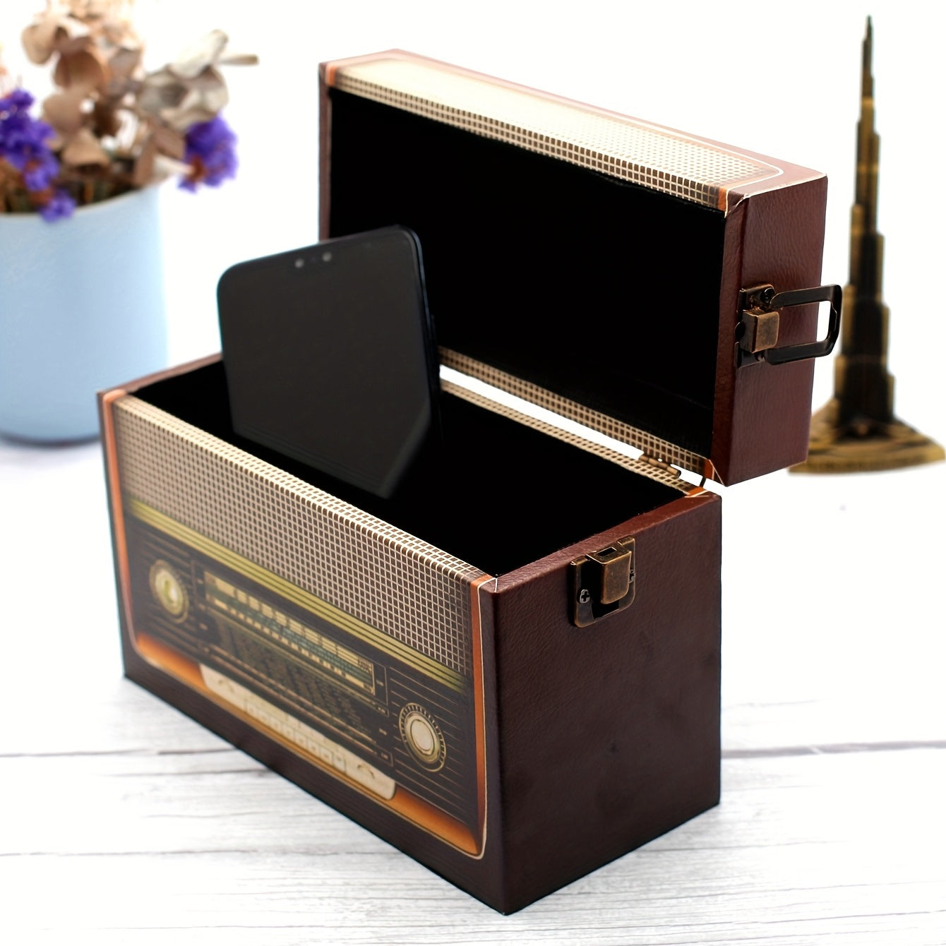 Vintage Radio Shaped Wooden PU Storage Box