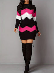 Colorblock Stripe Round Neck Dress