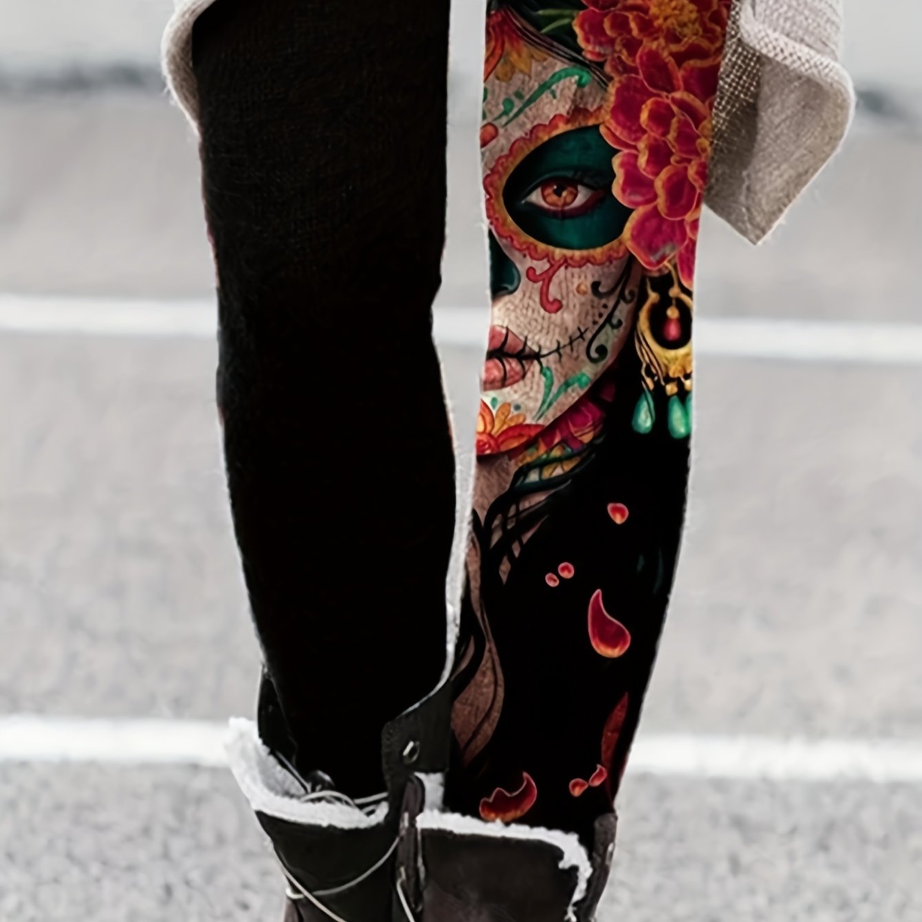 Plus Size Halloween Casual Leggings Women's Plus Figure Print High Stretch Skinn