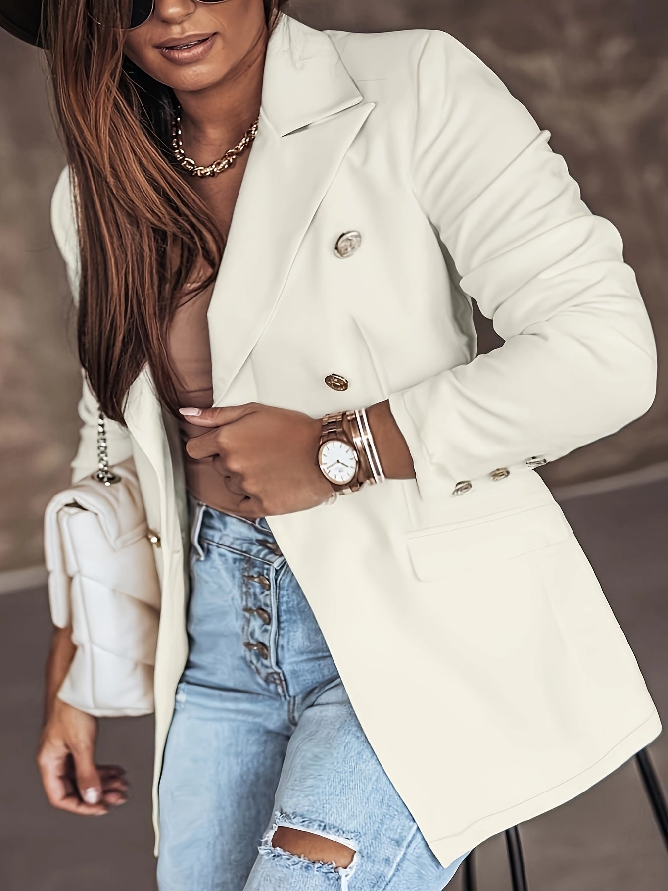 Casual Blazer Women's Plus Solid Button Long Sleeve...