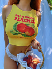 Peach & Letter Print Tank Top Y2K Crew Neck Sleeveless Summer Tank Top