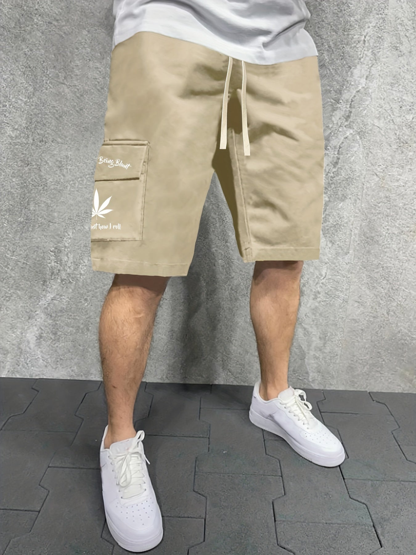 Men's Letter And Leaves Graphic Casual Sports Loose Pocket Elastic Waist Drawstr