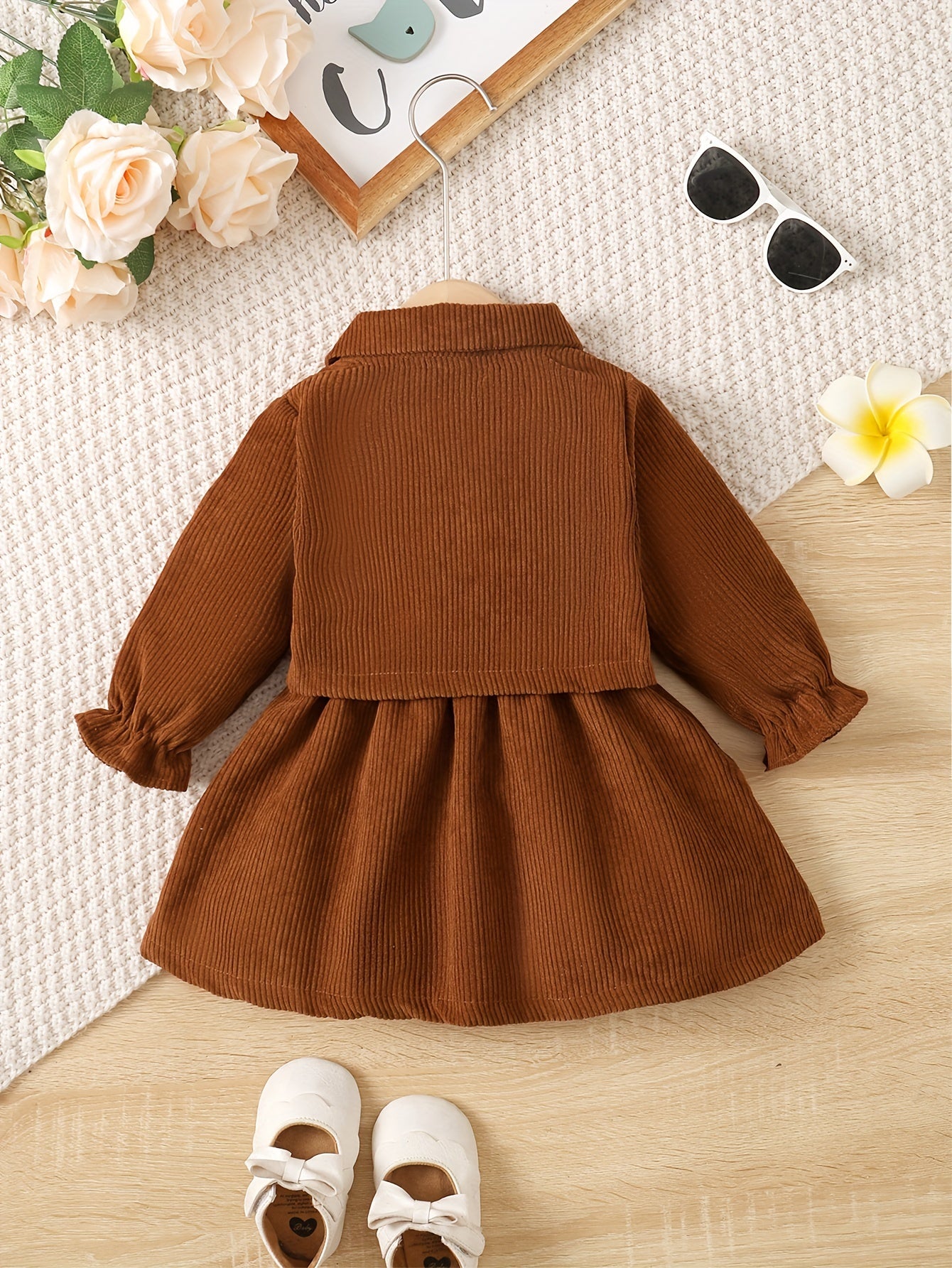 Baby Girls Corduroy Coat & Dress Set Fall Winter Outwear 2pcs