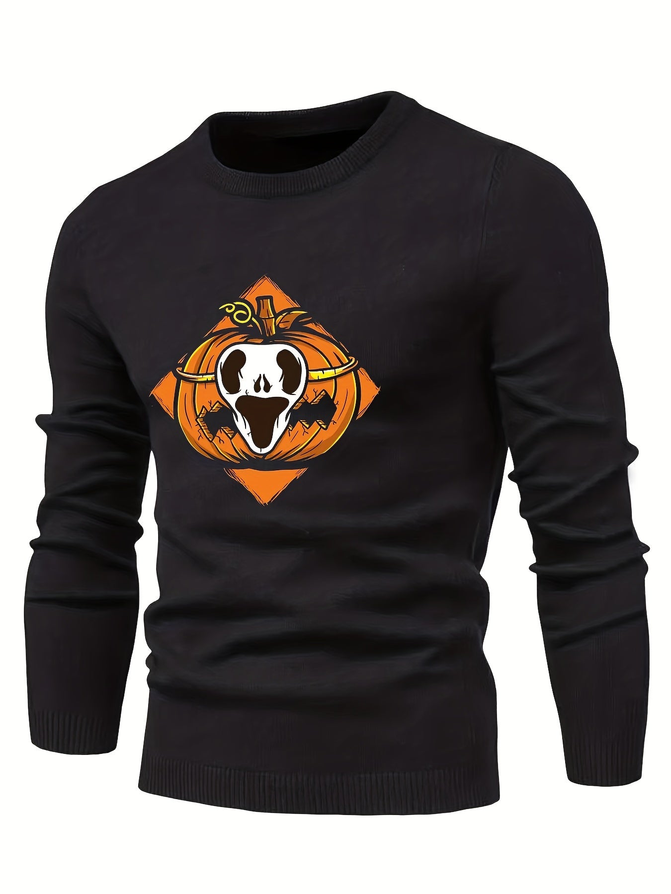 Cartoon Pumpkin Jack O Lantern Slim Warm Sweater Men's Casual Retro Style Middle