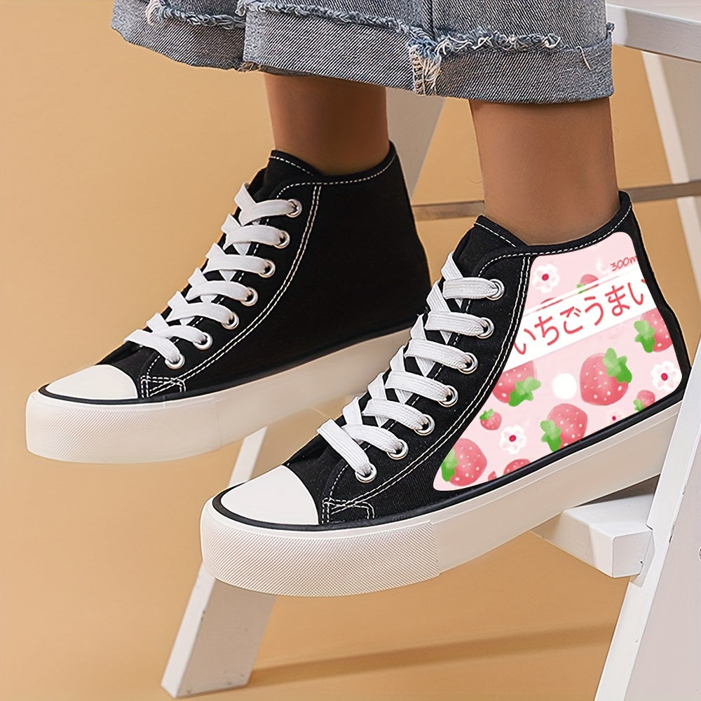 Strawberry High Top Canvas Shoes for Women Non Slip Lightweight