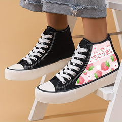 Strawberry High Top Canvas Shoes for Women Non Slip Lightweight