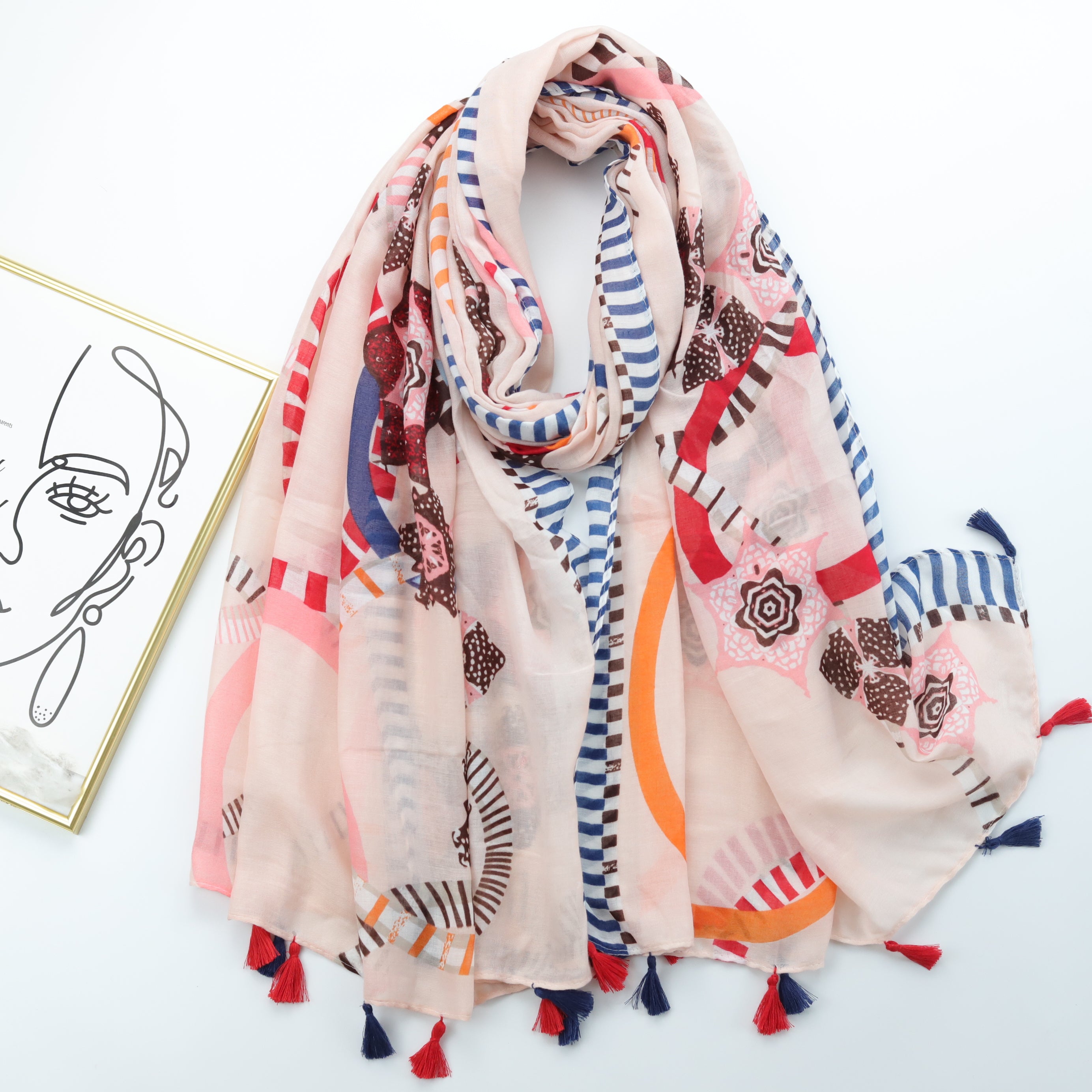 Geometric Star Print Tassel Scarf Boho Shawl Travel Beach Towel For Women