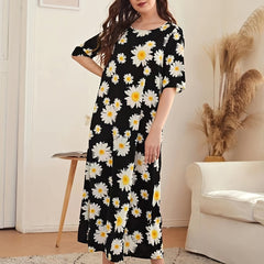 Flower Print NightDress Short Sleeve Pajama Dress Women's Sleepwear