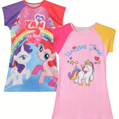 Unicorn Pattern Nightgown Girl's Long Sleeve Nightdress Soft PJ
