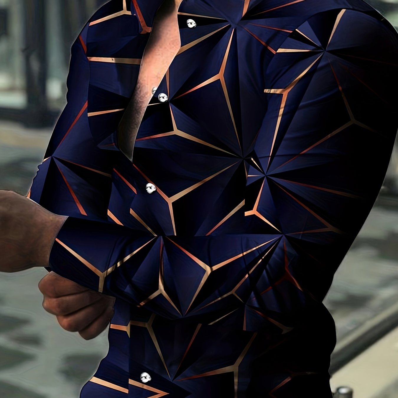 Geometric Print Men's Casual Button Up Shirt