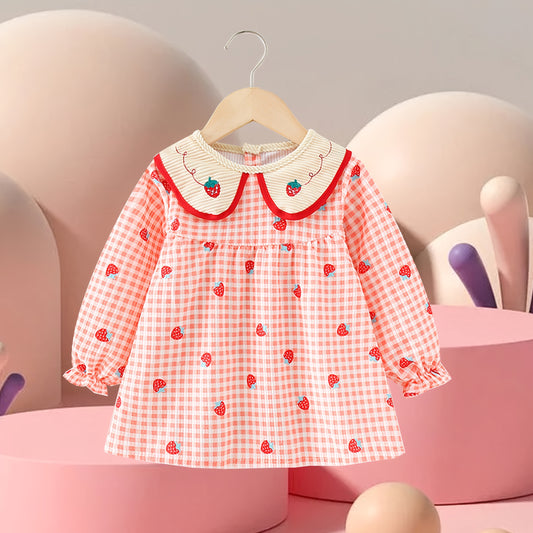 Waterproof Corduroy Kids Bib Strawberry Design