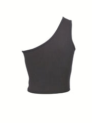 Ribbed Crop Top Hollow Out One Shoulder Sleeveless Top