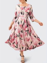 Floral Print Half Sleeve Square Neck Maxi Dress