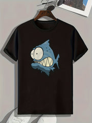 Funny Cartoon Fish Pattern Print Men's Comfy Sports T-shirt