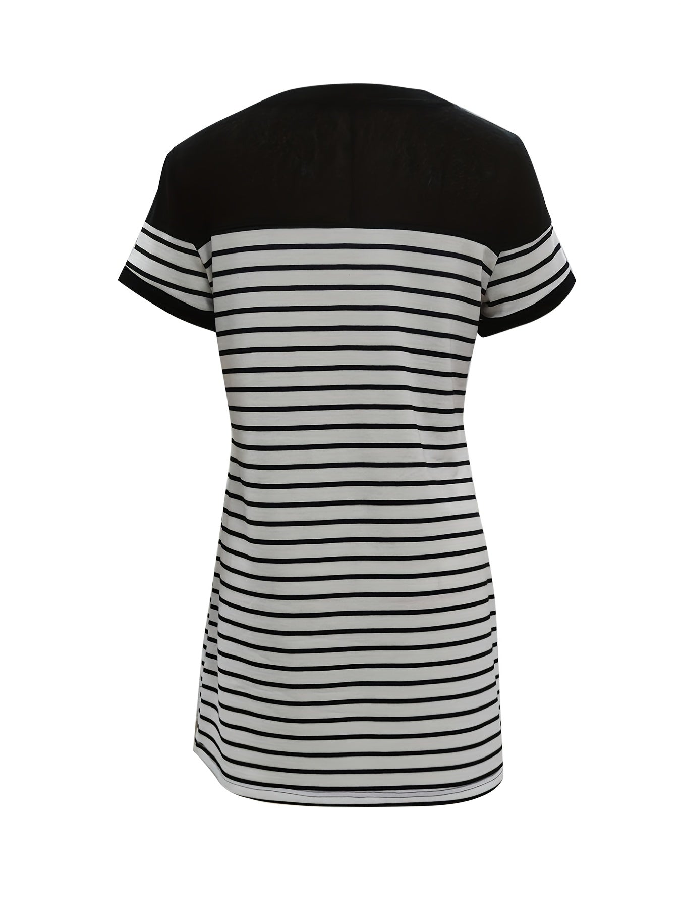 Casual Striped Print Splicing Dress Short Sleeve Crew Neck Dress