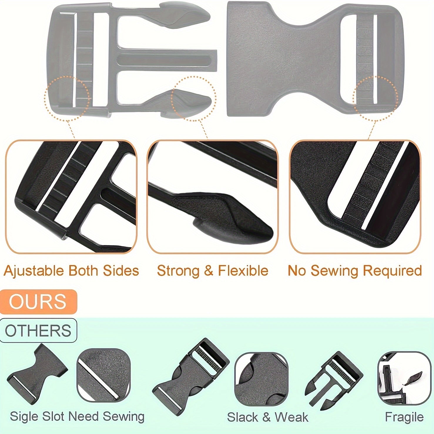10pcs Double Adjustable Quick Release Buckles Heavy Duty Plastic Replacement