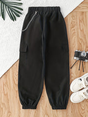 Girls Cargo Pants with Chain Detail