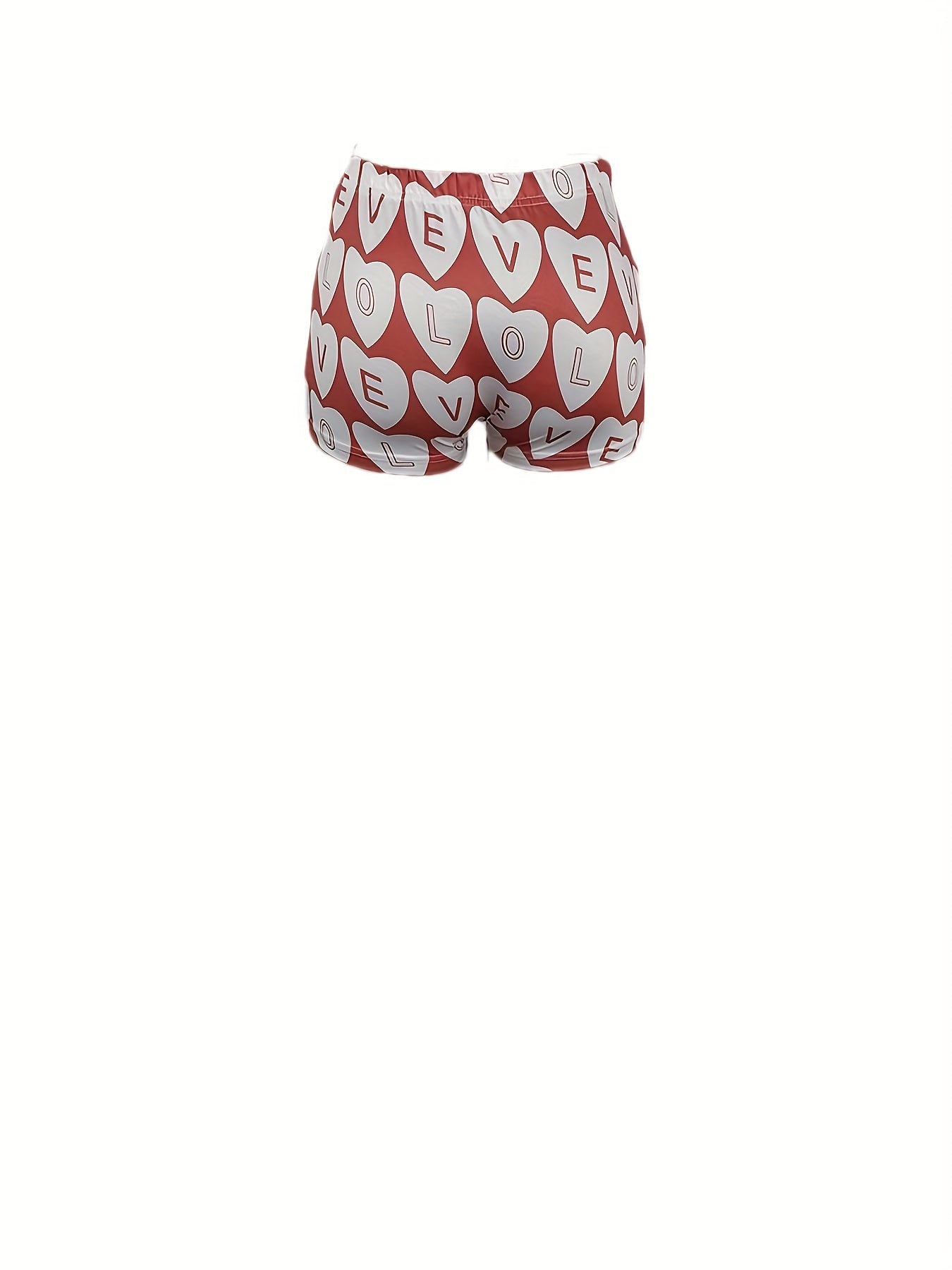 Heart & Letter Print Skinny Shorts Casual Shorts For Spring & Summer
