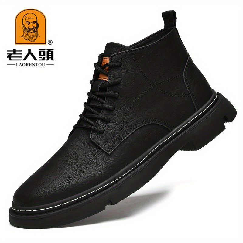 LAORENTOU Men's Snow Boots Leather Warm Cozy Anti Skid Ankle Boots