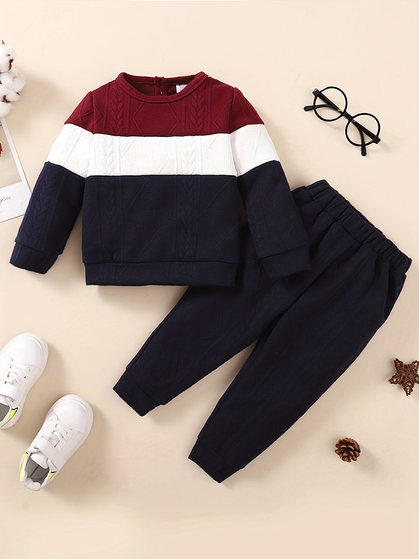 Toddler Boy's 2pcs Sweater & Sweatpants Set Cable Knit Top Casual Outfits