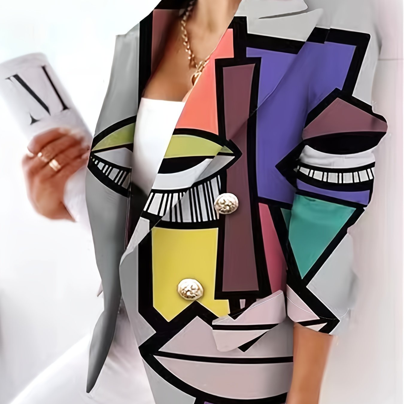 Cartoon Print Double Breasted Blazer Casual Lapel Long Sleeve Blazer