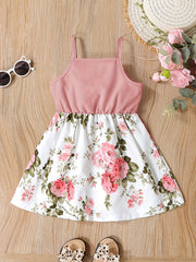 Toddler Girls Flowers Graphic Ruffle Trim Cami Princess Dress