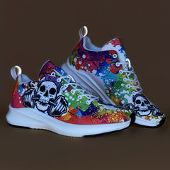 Women's Skull & Barbell Printed Sneakers Low Top Halloween Shoes