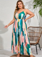 Colorblock Brush Print V-Neck Jumpsuit