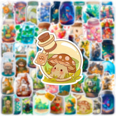 50pcs World In Bottle Cartoon Sticker Creative Wish Bottle Sticker