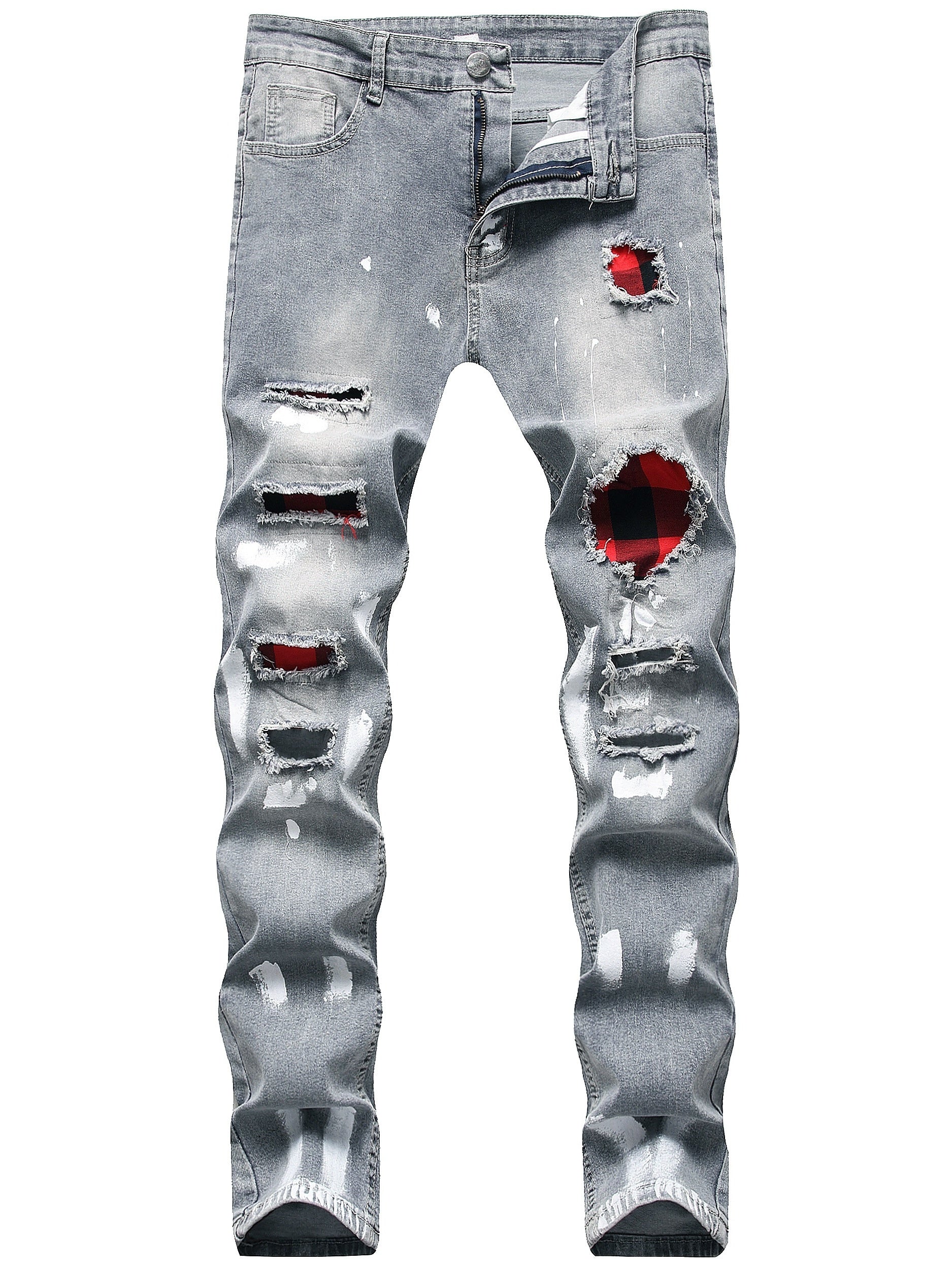 Men's Splatter Ripped Jeans Casual Street Style Denim Pants