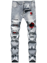 Men's Splatter Ripped Jeans Casual Street Style Denim Pants