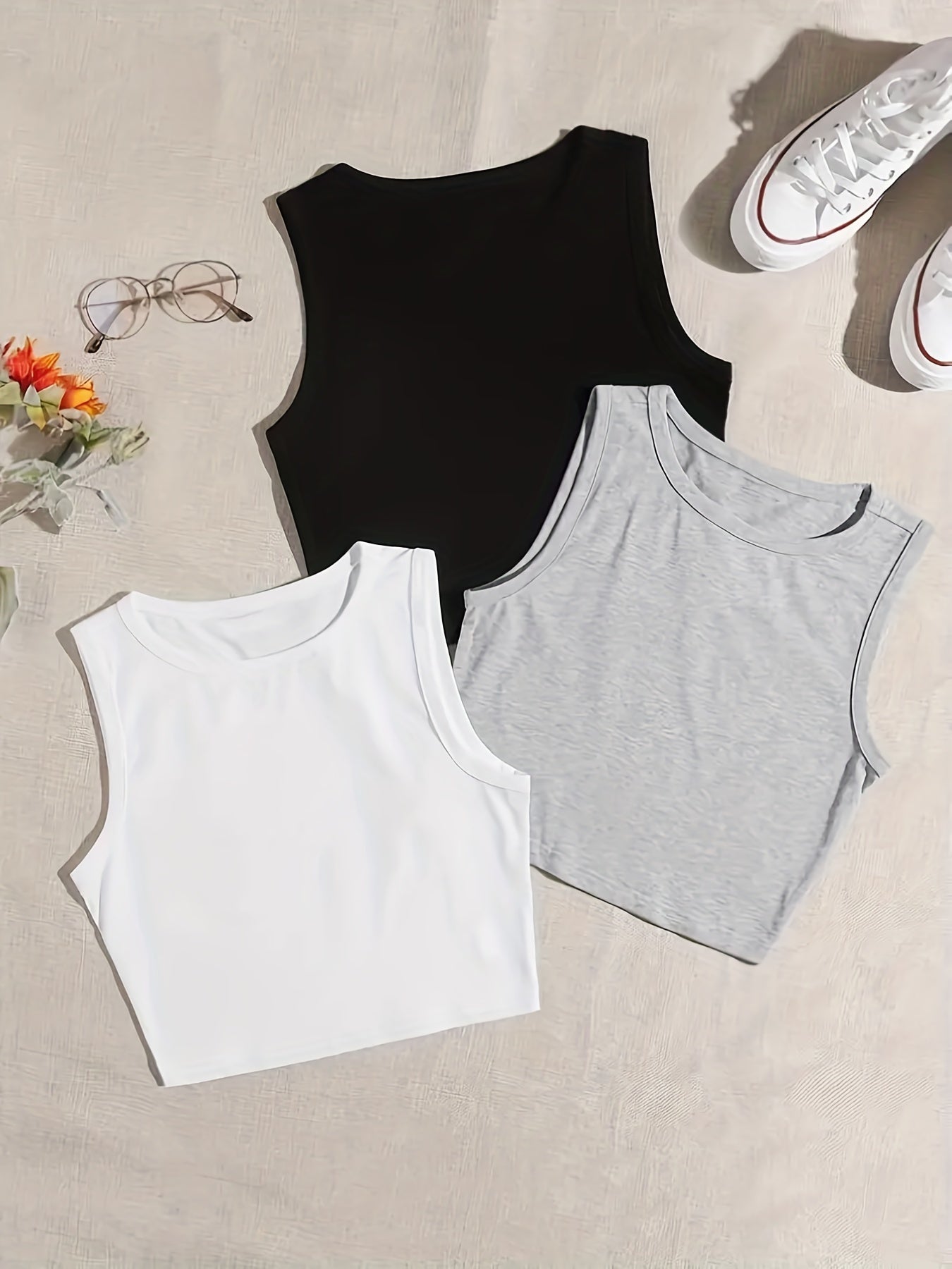 3 Sets Casual Crew Neck Tank Top Women's Loungewear