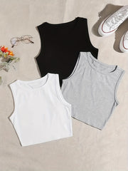 3 Sets Casual Crew Neck Tank Top Women's Loungewear