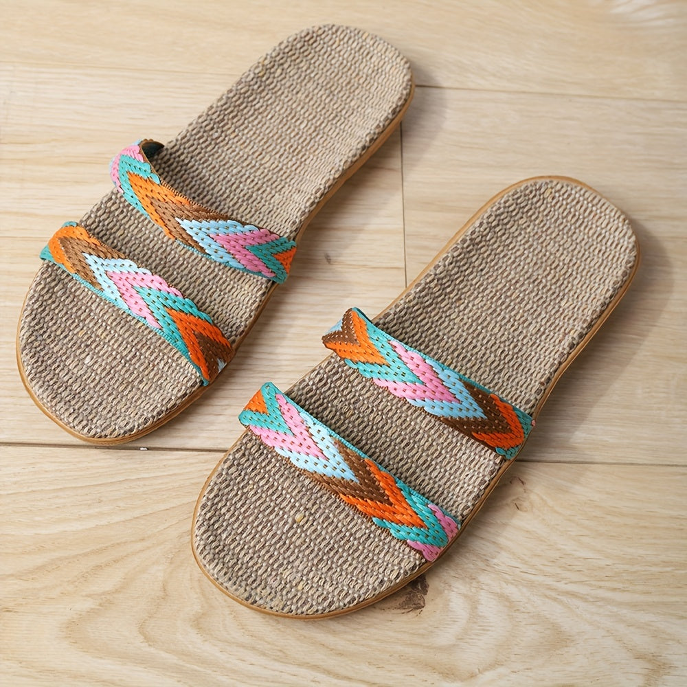 Women's Colorful Braided Double Strap Beach Slides