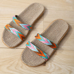 Women's Colorful Braided Double Strap Beach Slides