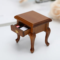 1:12 Scale Vintage Bedside Table with Retro Radio & Golden Accents