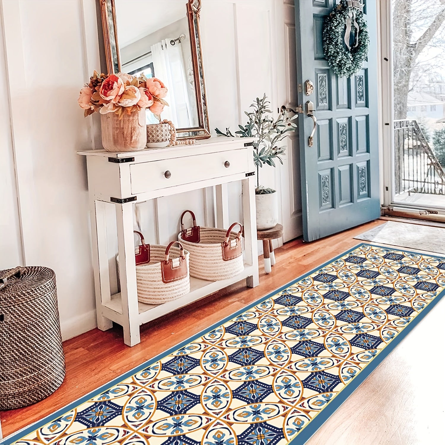 Moroccan Trellis Hallway Runner Rug Washable Non Slip Kitchen Rugs