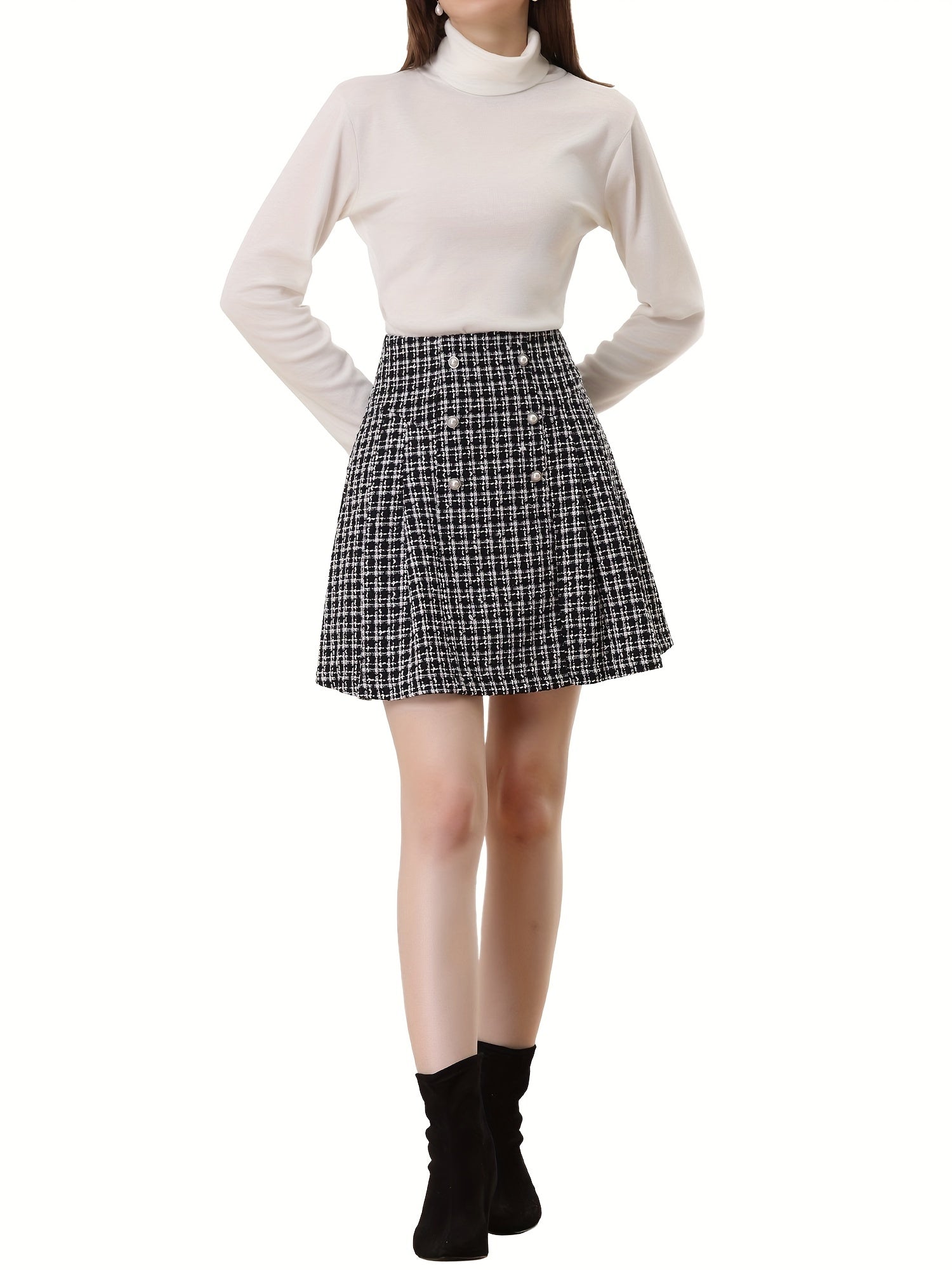 Plaid Print Button Skirt for Spring & Fall