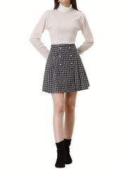 Plaid Print Button Skirt for Spring & Fall