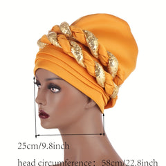 Sequins Braided Twist Turban Block Beanie Head Scarf Ramadan Head Wrap