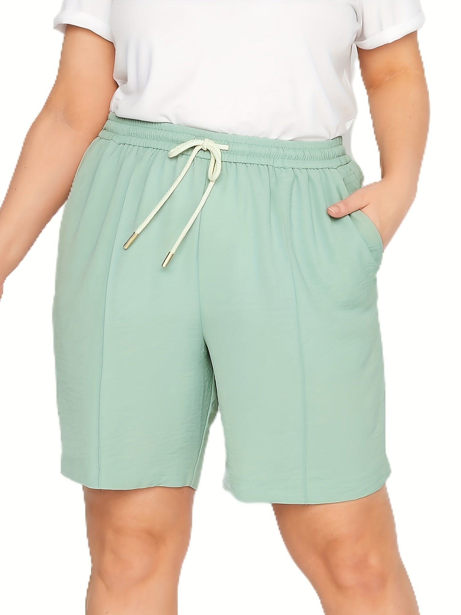 Casual Shorts Women's Plus Elastic Waist Loose Wide Leg Drawstring Sho