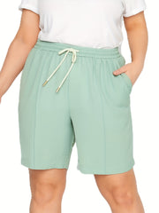 Casual Shorts Women's Plus Elastic Waist Loose Wide Leg Drawstring Sho