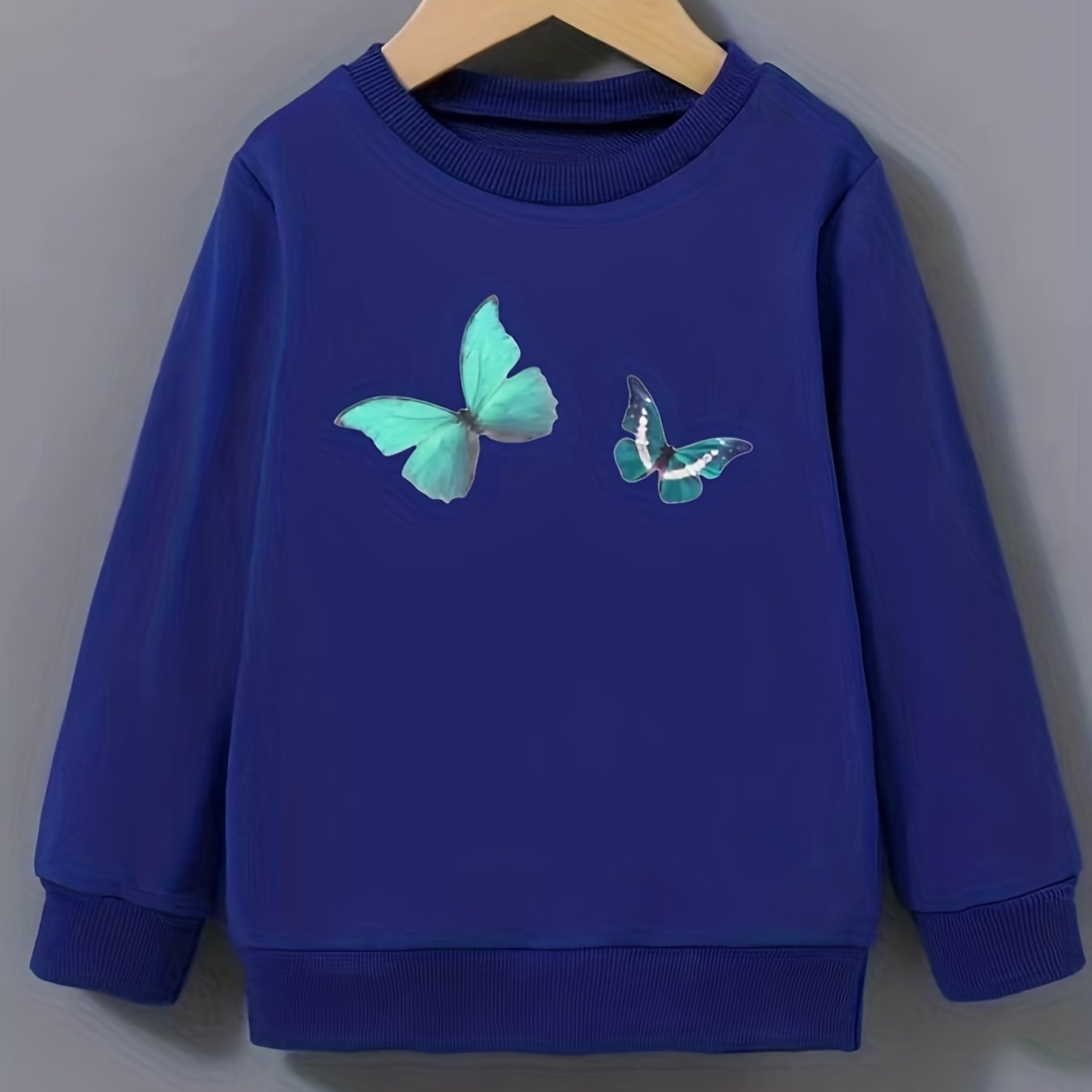 Butterfly Pattern Round Neck Sweatshirt For Girls Daily Party Long Sleeve Top