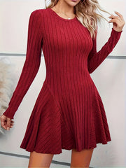 Long Sleeve Ribbed A-Line Dress