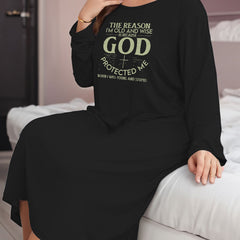 Women's Plus Cross & Slogan Print Long Sleeve Lounge Dress