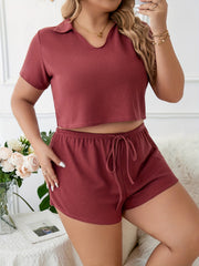 Solid Waffle Knit Crop Top & Shorts Pajama Set