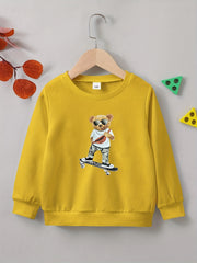 Bear & Skateboard Print Boys Pullover Sweatshirt