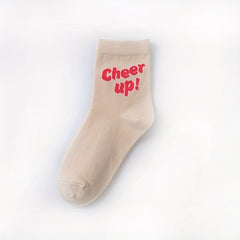 4 Pairs Letter Print Socks Women's Crew Stockings